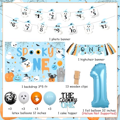 Halloween 1st Birthday Party Decorations Boy Set with Banner Balloons Backdrop & Cake Topper