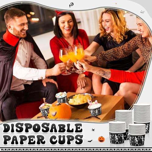 Halloween Paper Soup Bowls with Dancing Skeleton Design - 50 Pack, 9 oz