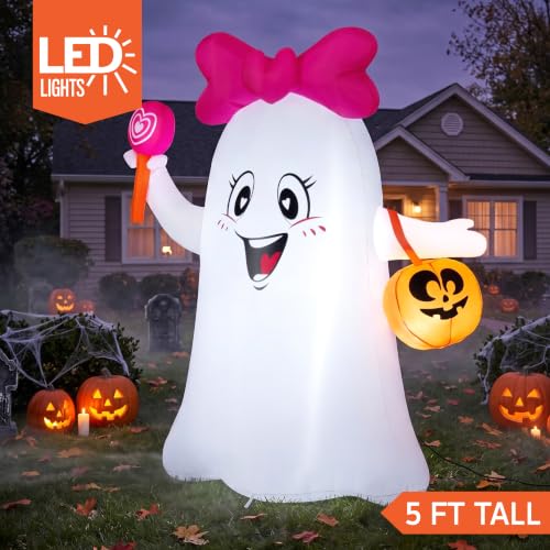 5FT Halloween Inflatable Ghost Decoration with LED Lights Outdoor Yard Decor