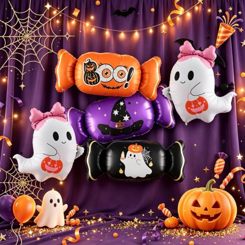 Halloween Foil Balloon Set - Ghost & Candy Shape Party Decorations 5 Pack