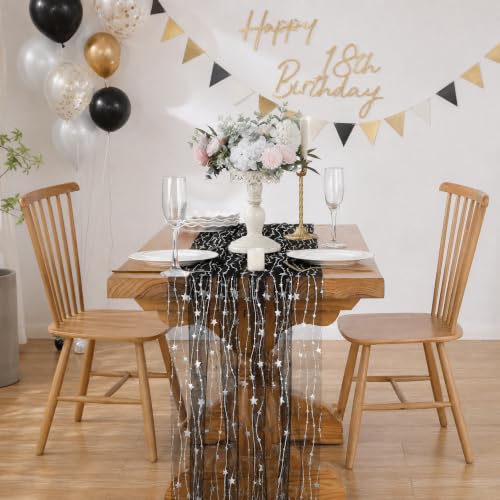 Halloween Black Silver Foil Star Table Runner 29x120 Inch 3 Pack - Mesh, Elegant Decor
