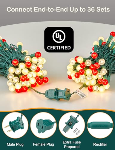 BOHON Outdoor Globe String Lights 24FT 70 LEDs - Red & Warm White 2 Pack