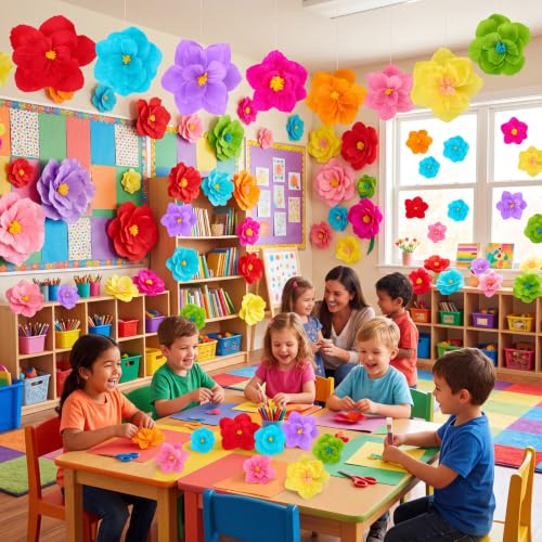 Giant Paper Flowers Decoration Set - Mexican Fiesta Theme, 96 Pieces