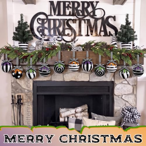 Halloween Black & White Christmas Ball Ornaments Set - 24 Pcs, 2.36 Inch, Spooky Style
