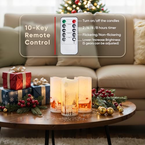 Homemory Christmas Flameless Candles with Remote - House, Santa Claus, Elk