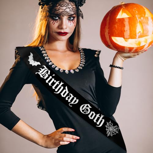 Halloween Goth Sash with Glitter White Text - Spooky Birthday Accessories