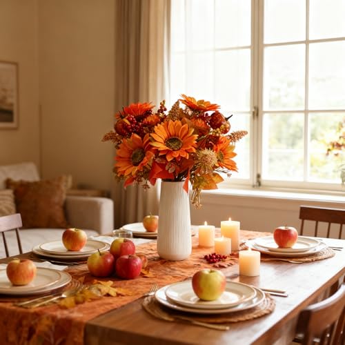 Artificial Fall Sunflower Bouquet with Pumpkin and Pinecones - 2 Pack, Outdoor & Indoor Decor