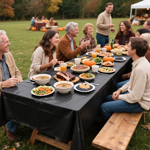 I01 Black Rectangle Disposable Tablecloths - 3 Pack, Waterproof 54x108 Inches