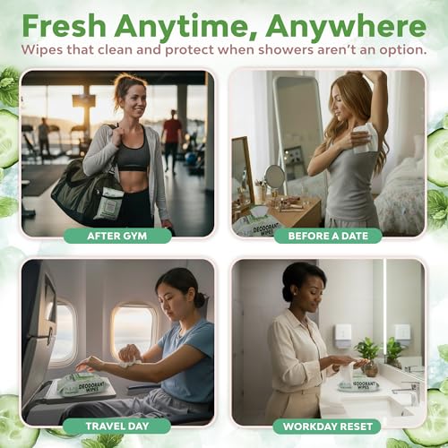 Deodorant Wipes for Women - Freshening Body Towelettes for Post-Workout, Travel, and Daily Deodorizing - On-the-Go Fresh Scent Cleansing Wipes, 60 Count (1 Pack)