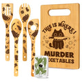 Cute Cat-Themed Cutting Board Set with Spoons & Cleaning Sponge - Black Cat Variation