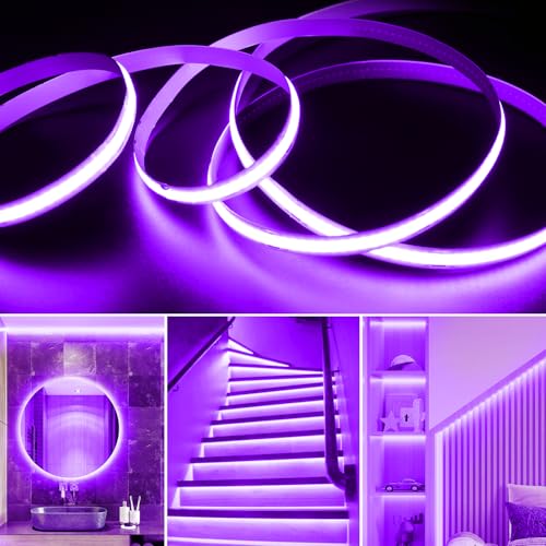 USB Powered COB LED Strip Lights 6.56Ft Purple Flexible Tape for Room & Party