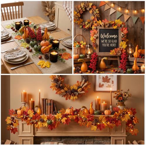 Artificial Fall Pumpkin Decor Set with Leaves, Acorns & Berries - 57pcs