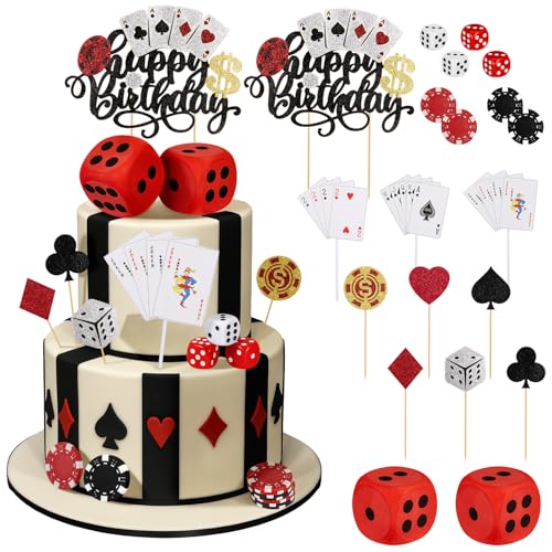Casino Cake Decorations Set with Poker Chips & Dice for Birthday Party