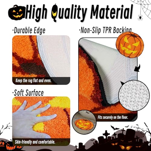 Halloween Pumpkin Bath Rug - Non Slip Doormat for Bathroom & Kitchen Decor - Pumpkin Variation