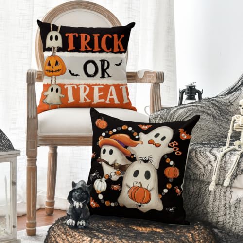 Halloween Pumpkin Ghost Throw Pillow Covers 20x20 Inch Set of 4 - Black