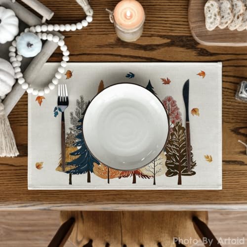 12 x 18 Inch Fall Leaves Placemats Set of 4 - Beige, Rectangular, Durable Polyester
