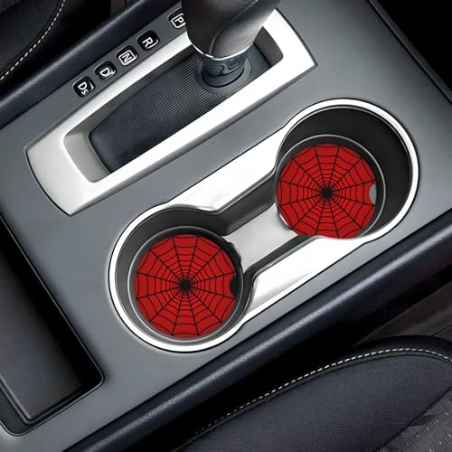 Red Spider Web Car Coasters Set - 2 Pack 2.56 Inch Absorbent Ceramic