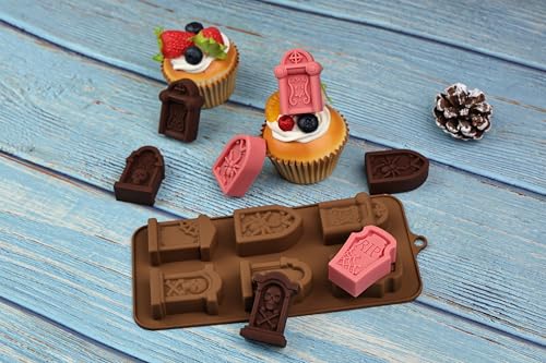 Halloween Gravestone Silicone Candy Mold - 2 Pack, 1.42 Inch Tombstone Ice Cube Trays