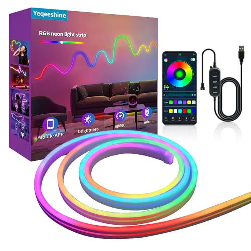 Neon Rope Light 6.56FT RGB LED Strip Light App & Button Control Waterproof