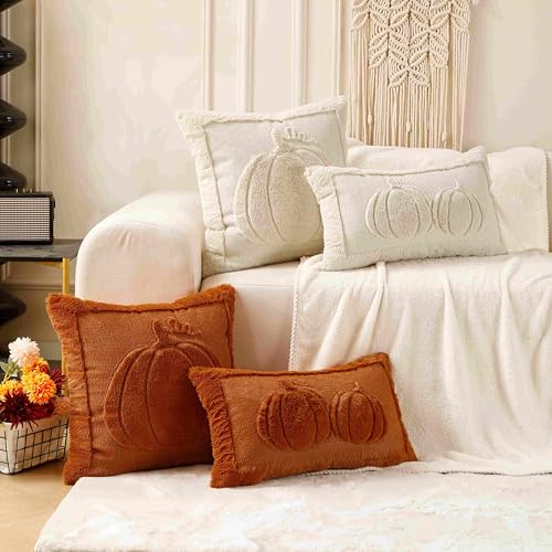 18x18 Fall Pumpkin Throw Pillow Covers Set of 2 Cream - Autumn Decor
