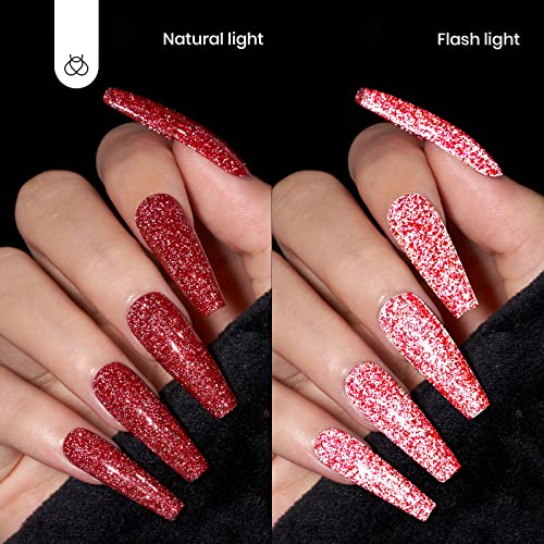 Beetles Red Glitter Gel Nail Polish C - Flakie Red | Ruby Crown 15ml Sparkly Manicure