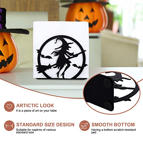 Halloween Napkin Holder Matte Black Metal Witch Design Tabletop Dispenser