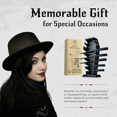Gothic Coffin Knife Holder with 14 Magnets - Halloween Kitchen Decor