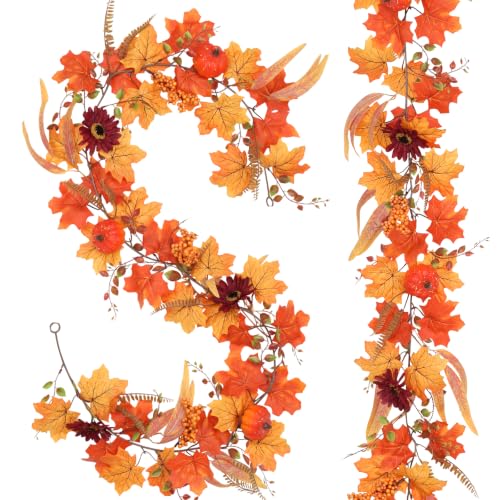 Yellow Pumpkin Fall Garland 2PCS for Autumn Thanksgiving Home Decor
