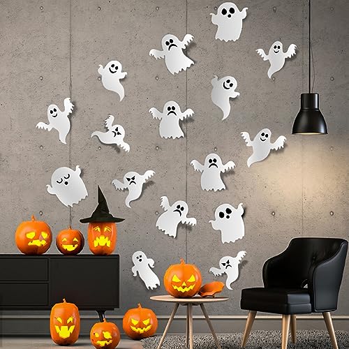 A4 21 Pieces Halloween Ghost Wall Decor Stickers - Reusable 3D Wall Decals for Halloween Party & Home