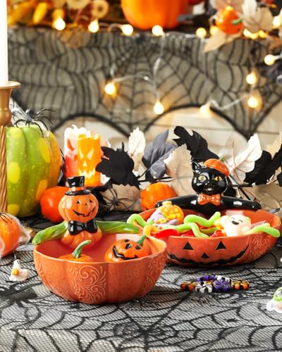 Orange Ceramic Halloween Pumpkin Candy Bowl 6.5 Inch 28 Oz - Whimsical Halloween Decor