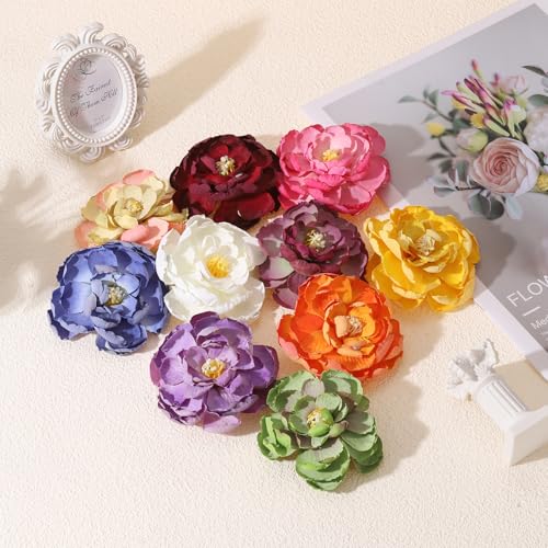 Artificial Peony Flower Heads 10-Pack - Silk Faux Flowers for Wedding & DIY Decor