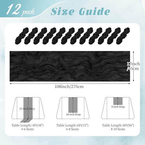 12 Pack Black Cheesecloth Table Runners 17x108 Inch Boho Rustic Decor
