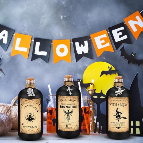 Halloween Potion Bottles Set with Cork - Black, 8.5 oz - Ghostly Decor