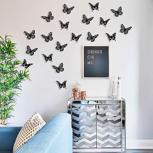 Halloween Black Butterfly Wall Decor - 48Pcs 2 Styles 3 Sizes Butterfly Stickers - 3D Paper Decals for Party & Home