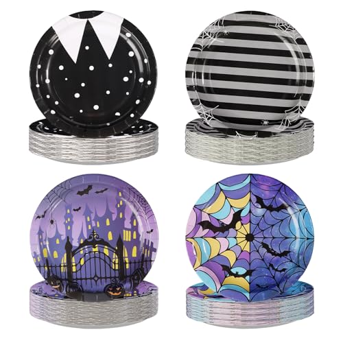 Heavy Duty Gothic Halloween Paper Plates 7 Inch - 60 Pack, Spooky Designs