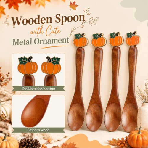 8 Pcs Fall Pumpkin Wooden Coffee Spoons - Small Tea Stirring Utensils with Autumn Decor