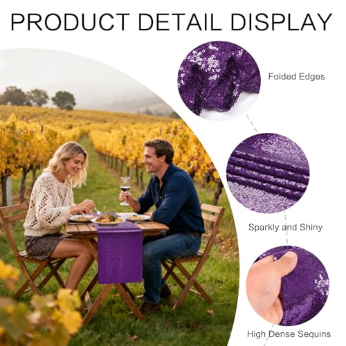 Purple Sequin Table Runners 72 Inches Long - Pack of 10 - Wedding & Party Decor