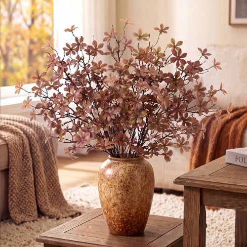 Autumn Fall Artificial Rusty Leaf Stems for Vase - Coffee 8 Pack