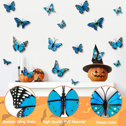 Blue 24 Pcs Monarch Butterfly Wall Decor Set - 3D Artificial Autumn Decorations