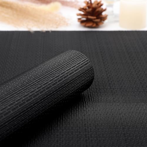 Black Placemats Set of 8 - Large 17x12 Inch PVC Table Mats for Dining