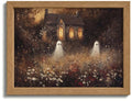 Ghost Wall Art Canvas - Framed Halloween Wall Decor, 16x12 Inch - Whimsical Autumn Scene