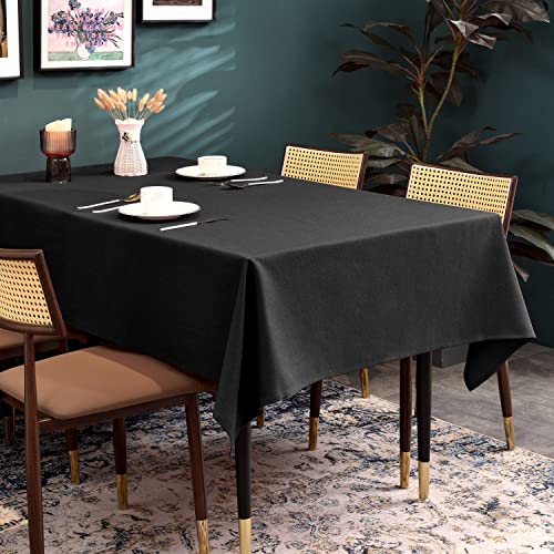Waterproof Rectangle Table Cloth 55x95 inches Black - Faux Linen Look