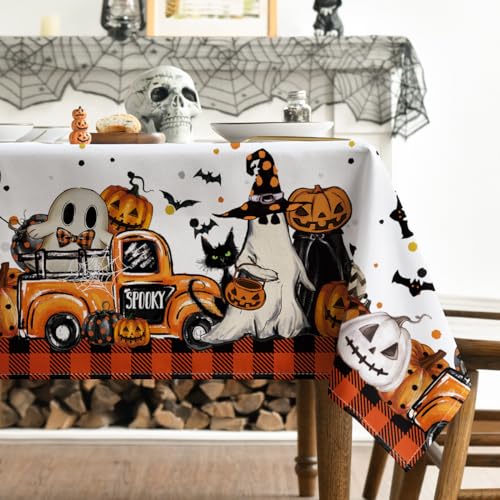 Halloween Tablecloth 60 x 84 Inch Rectangular Buffalo Plaid Bats Orange - Fall Decor