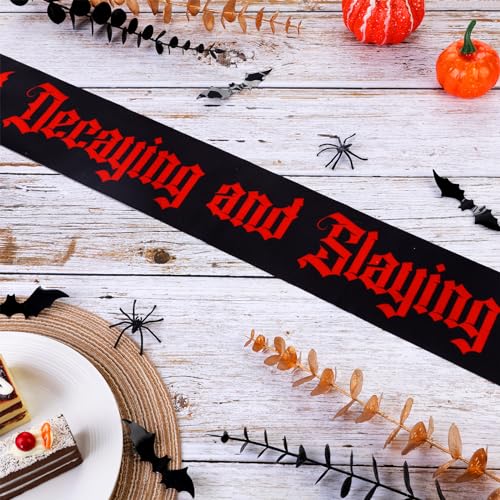 Halloween Decaying and Slaying Sash with Bat Theme Party Supplies, Black Red