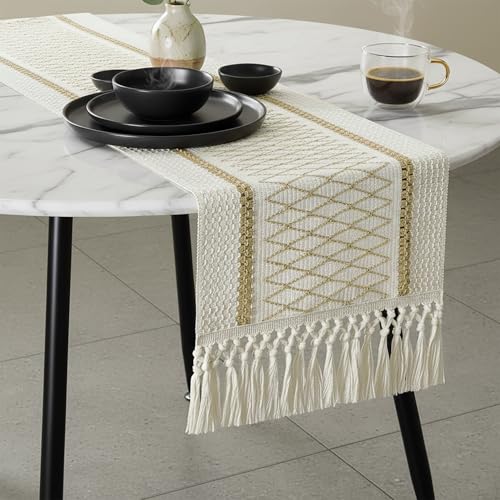 Hibate Brown Boho Macrame Table Runner 12x72 Inches for Rustic Home Decor - Variation: Boho_Brown / 12" W x 72" L