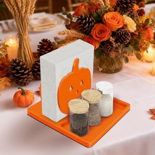 Orange Pumpkin Napkin Holder with Salt & Pepper Storage Thanksgiving Decor