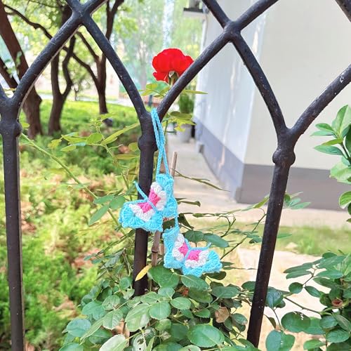 Blue Handmade Crochet Butterfly Car Hanging Ornament Boho Decor Unique Gift