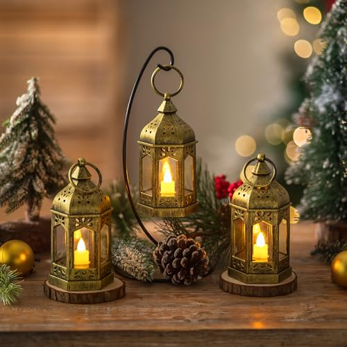 20PCS Gold Flickering LED Lanterns Set - Mini Moroccan Hanging Candle Decor