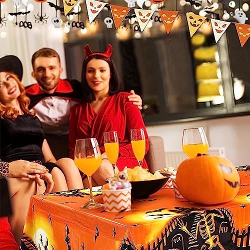 Halloween Haunted House Tablecloth Set - 3 Pcs Spooky Pumpkin Skeleton Table Covers, 54x72 Inch
