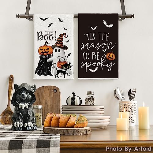 Ghost Cat Halloween Kitchen Towels Set of 2 18x26 Inches - Artoid Mode